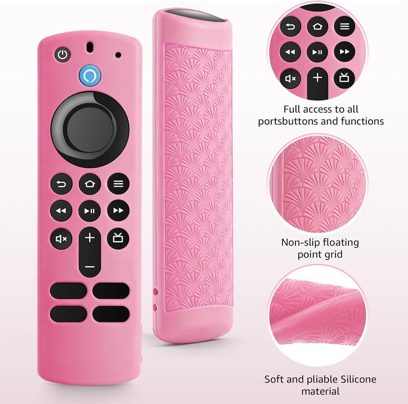 OneBom (2 Pack) Silicone TV Remote Cover,Anti Slip Silicone Protective Case with Same Color Lanyard（Glow Pink&Glow Blue） - Image 4